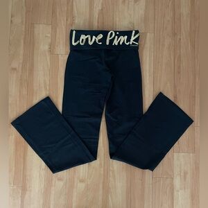 PINK Victoria Secret Gold Sequined “Love Pink” Bling Fold Over Yoga Leggings XS